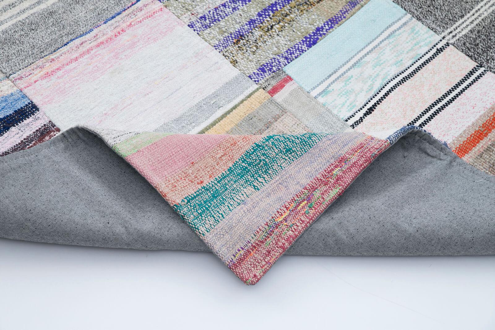 Kırk Yama Gri Patchwork Pamuk Yün El Dokuma Halısı 248x304 Agacan