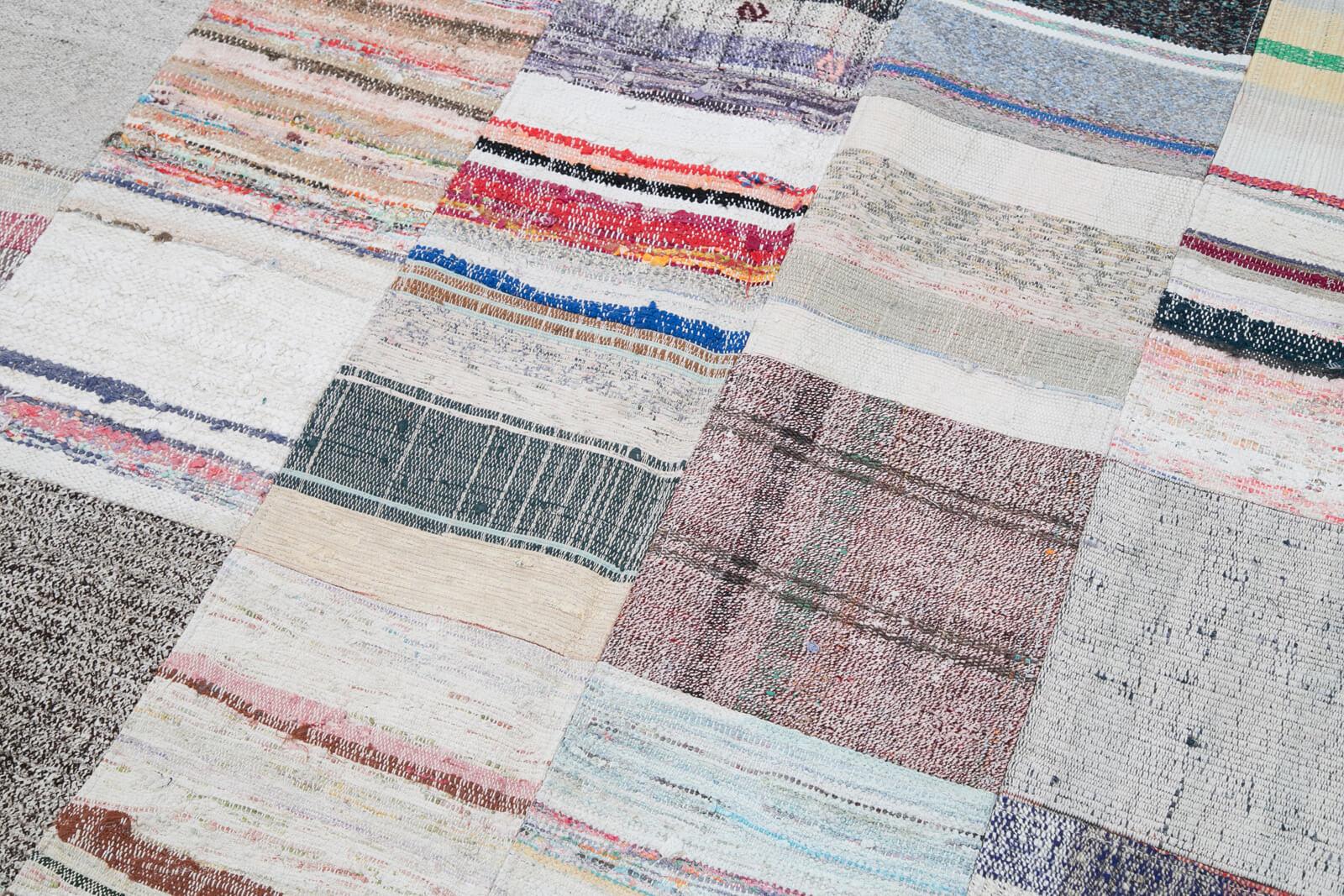 Kırk Yama Gri Patchwork Pamuk Yün El Dokuma Halısı 248x304 Agacan
