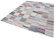 Kırk Yama Gri Patchwork Pamuk Yün El Dokuma Halısı 248x306 Agacan