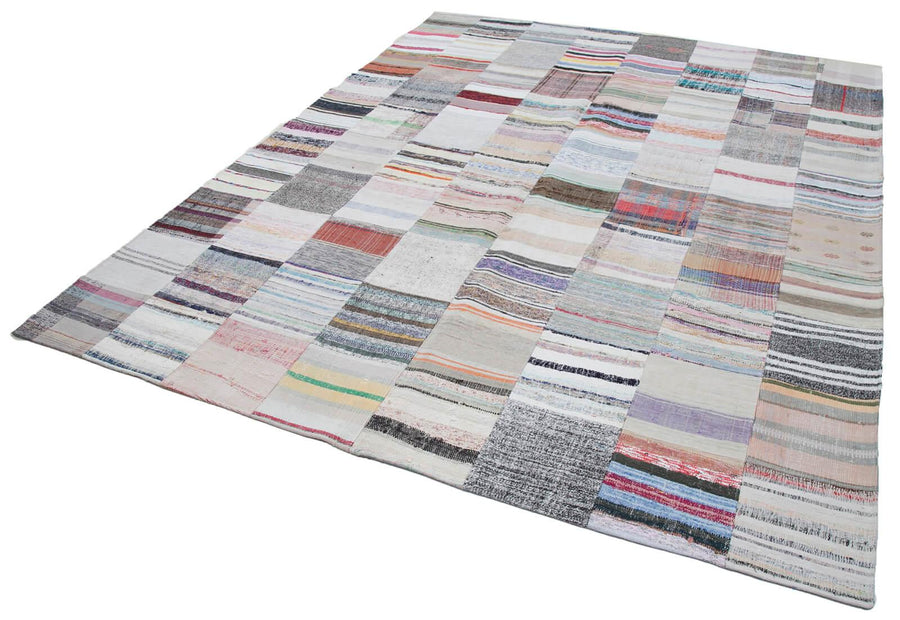 Kırk Yama Gri Patchwork Pamuk Yün El Dokuma Halısı 248x306 Agacan