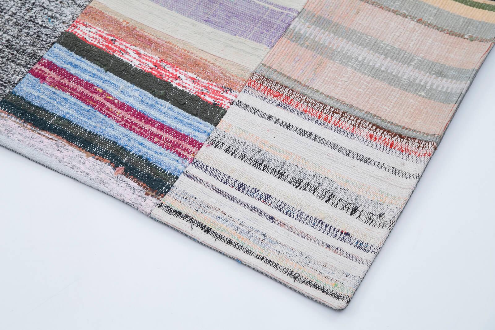 Kırk Yama Gri Patchwork Pamuk Yün El Dokuma Halısı 248x306 Agacan