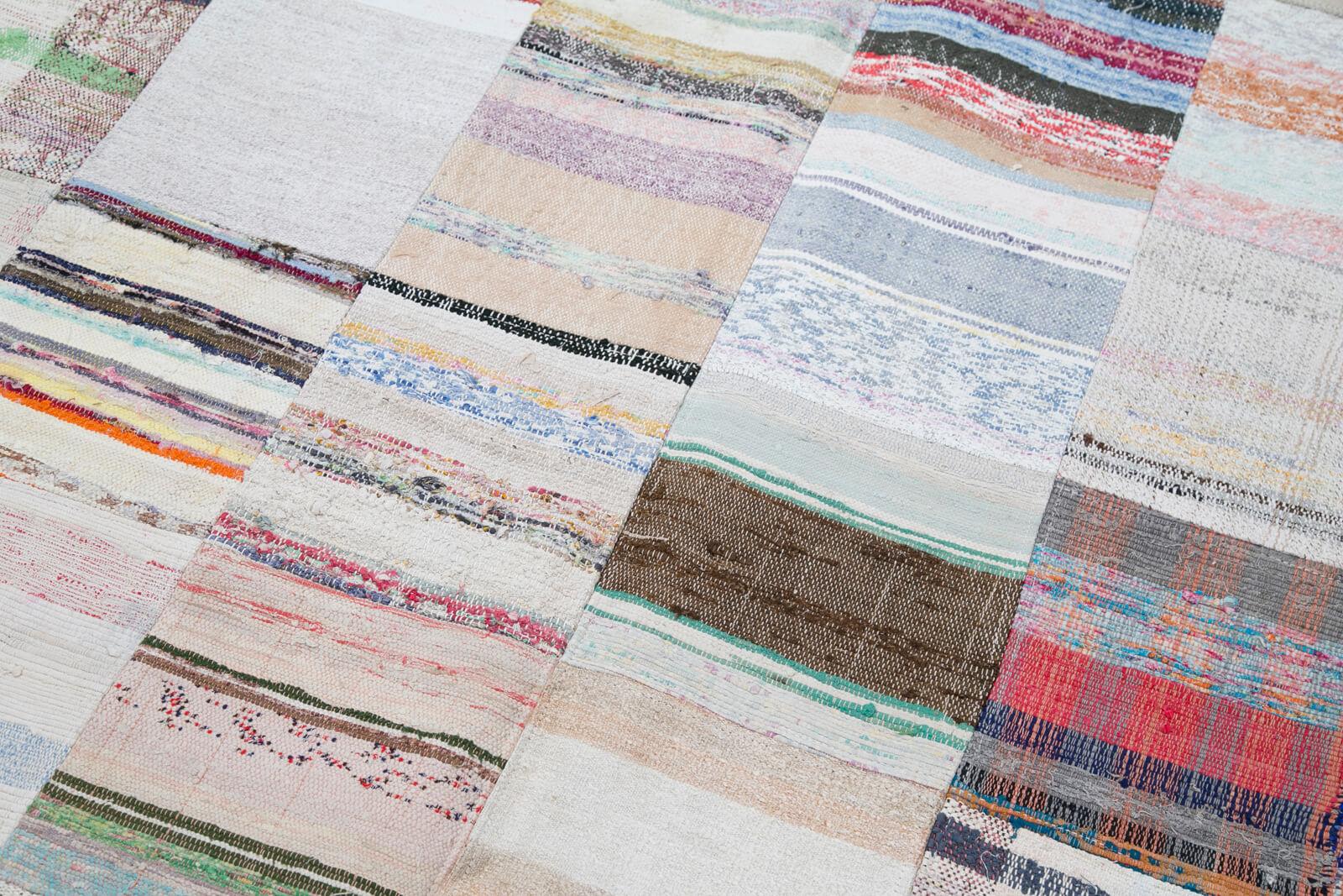 Kırk Yama Gri Patchwork Pamuk Yün El Dokuma Halısı 248x306 Agacan