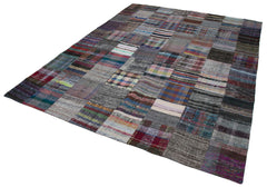 Kırk Yama Gri Patchwork Pamuk Yün El Dokuma Halısı 237x299 Agacan