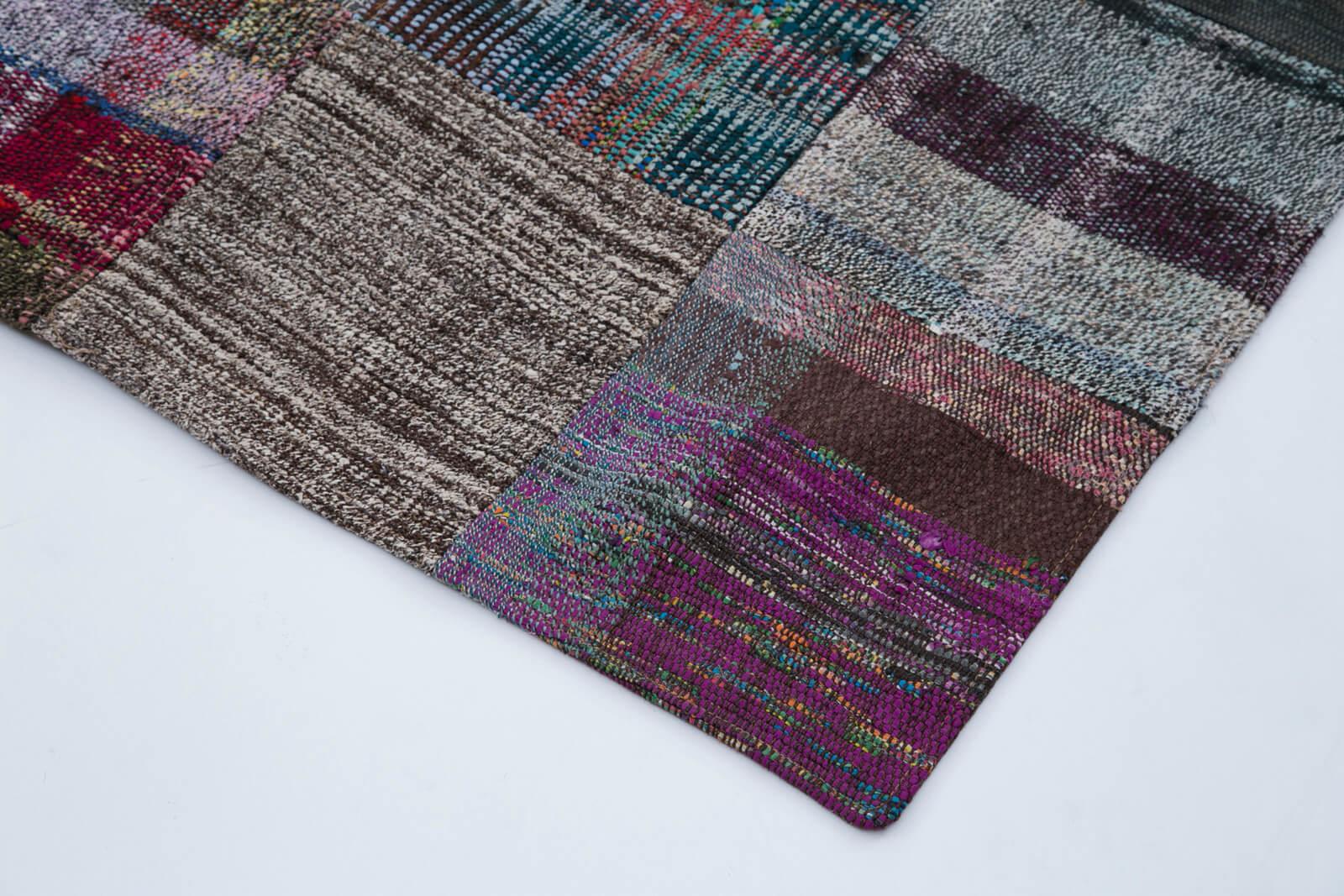 Kırk Yama Gri Patchwork Pamuk Yün El Dokuma Halısı 237x299 Agacan
