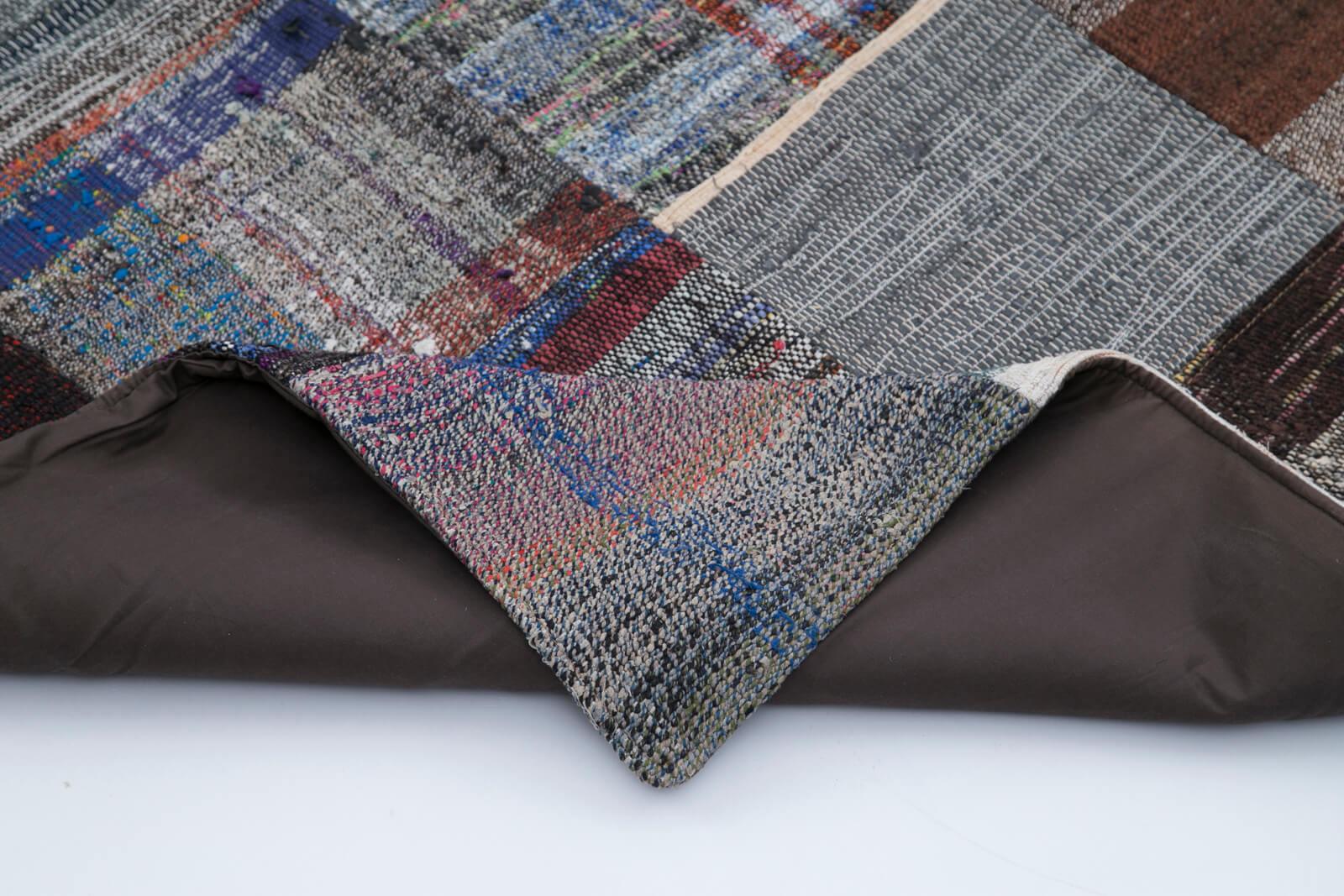 Kırk Yama Gri Patchwork Pamuk Yün El Dokuma Halısı 237x299 Agacan