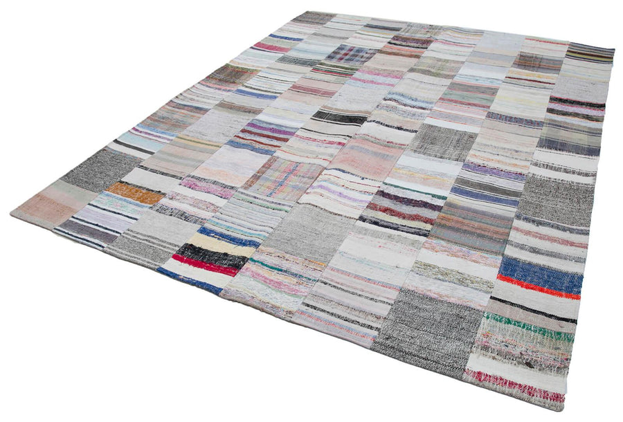 Kırk Yama Gri Patchwork Pamuk Yün El Dokuma Halısı 248x304 Agacan