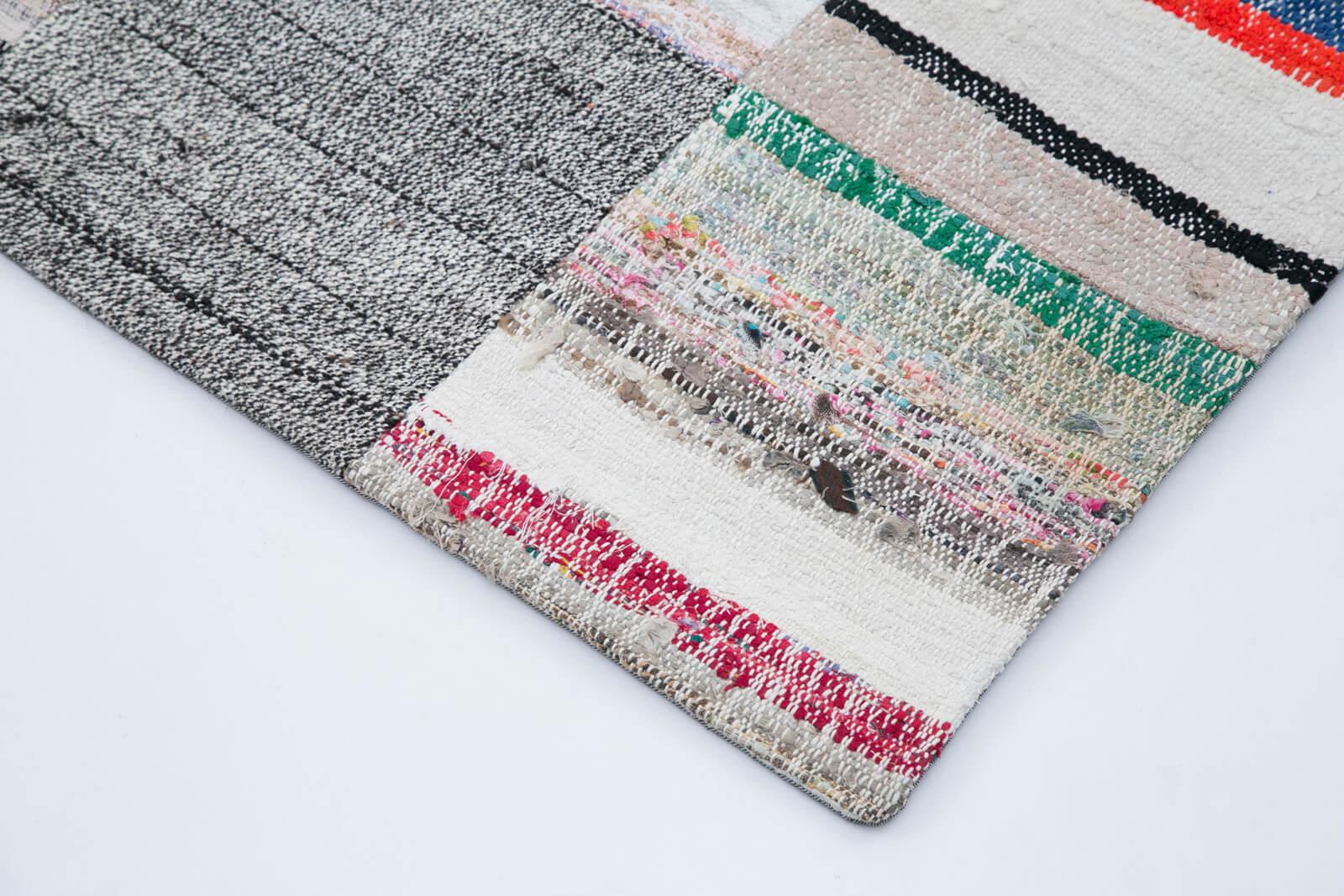 Kırk Yama Gri Patchwork Pamuk Yün El Dokuma Halısı 248x304 Agacan