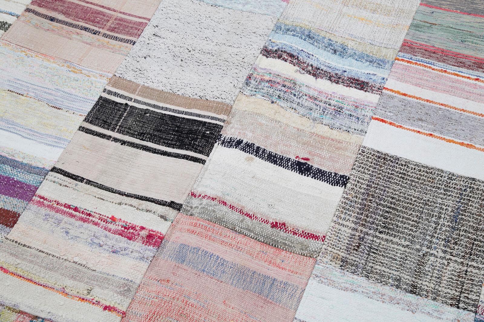 Kırk Yama Gri Patchwork Pamuk Yün El Dokuma Halısı 248x304 Agacan