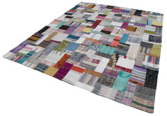Kırk Yama Gri Patchwork Pamuk Yün El Dokuma Halısı 251x305 Agacan