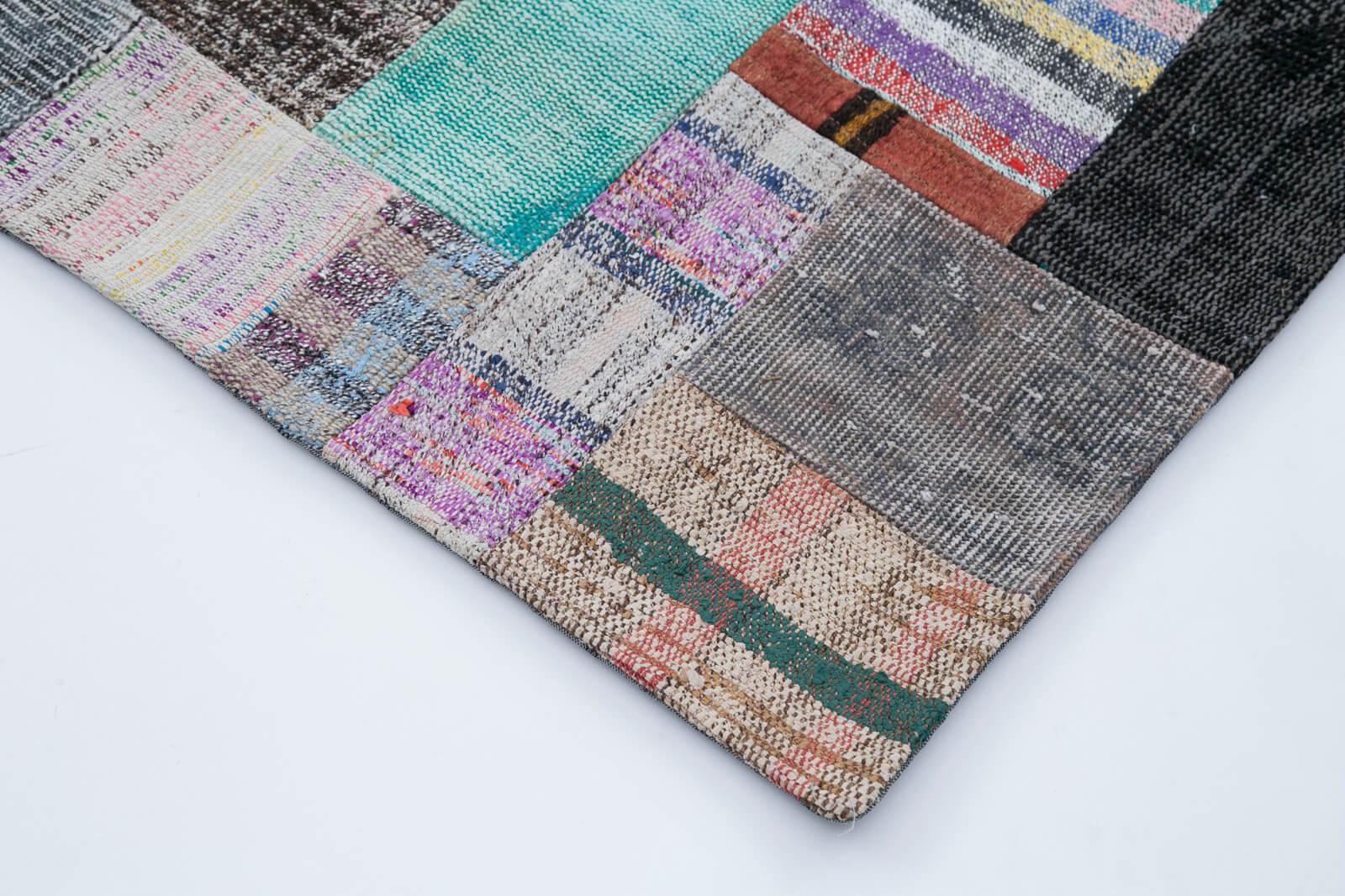 Kırk Yama Gri Patchwork Pamuk Yün El Dokuma Halısı 251x305 Agacan