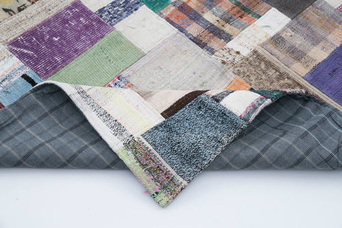 Kırk Yama Gri Patchwork Pamuk Yün El Dokuma Halısı 251x305 Agacan