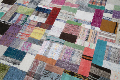 Kırk Yama Gri Patchwork Pamuk Yün El Dokuma Halısı 251x305 Agacan