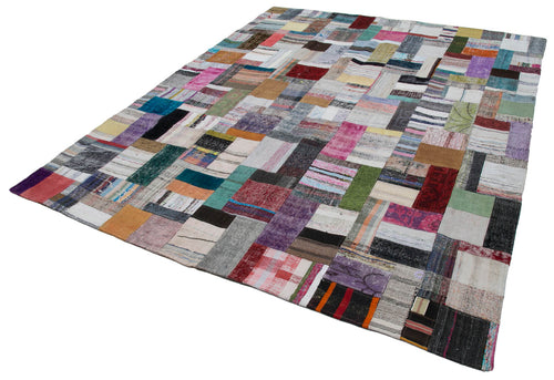 Kırk Yama Gri Patchwork Pamuk Yün El Dokuma Halısı 251x308 Agacan
