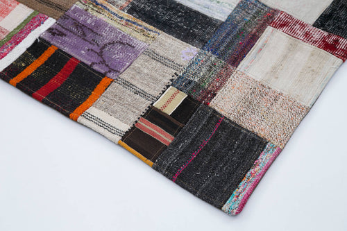 Kırk Yama Gri Patchwork Pamuk Yün El Dokuma Halısı 251x308 Agacan