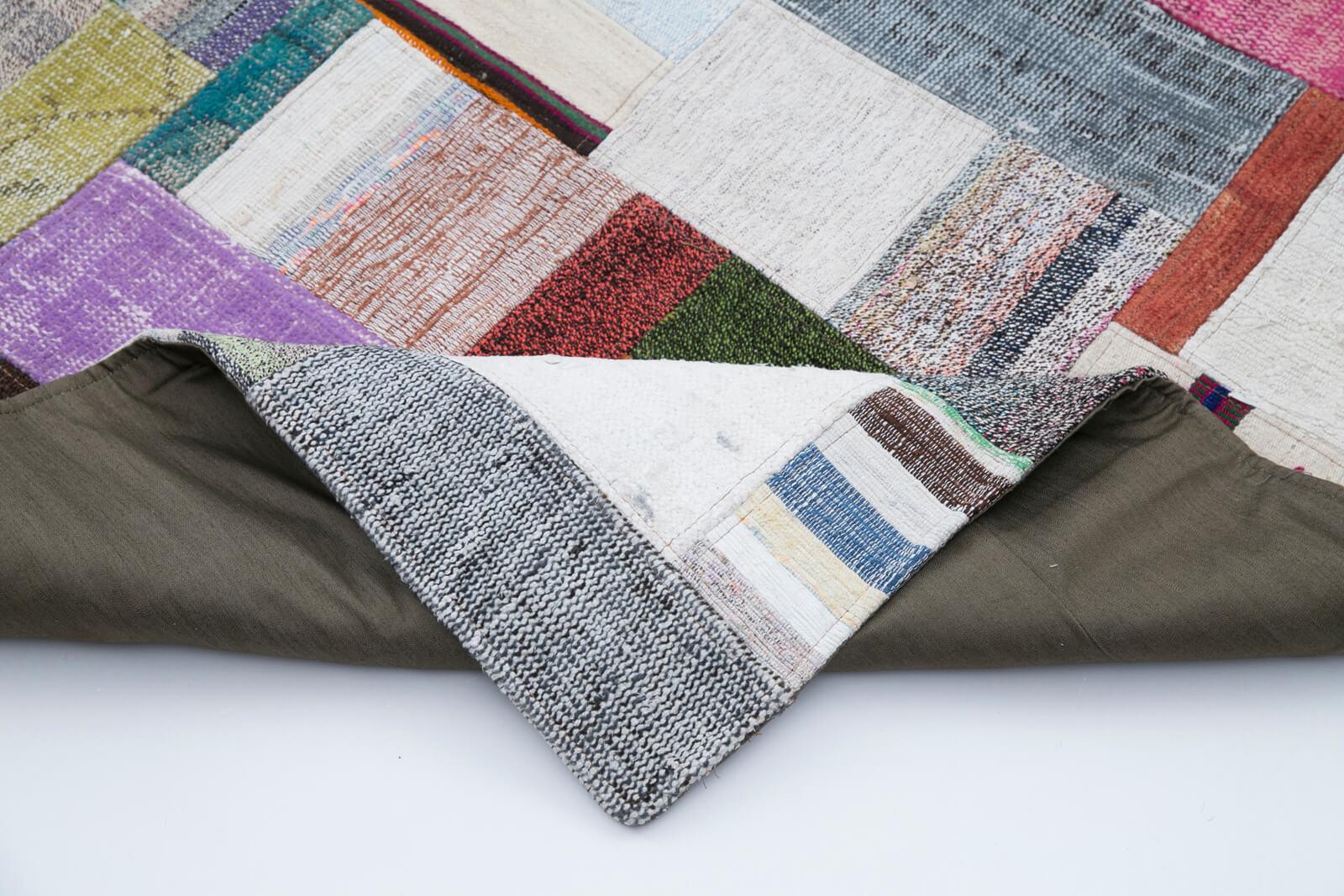 Kırk Yama Gri Patchwork Pamuk Yün El Dokuma Halısı 251x308 Agacan