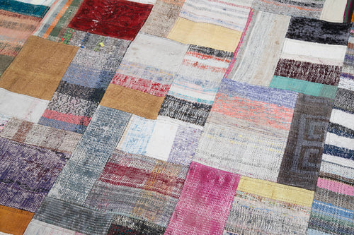 Kırk Yama Gri Patchwork Pamuk Yün El Dokuma Halısı 251x308 Agacan