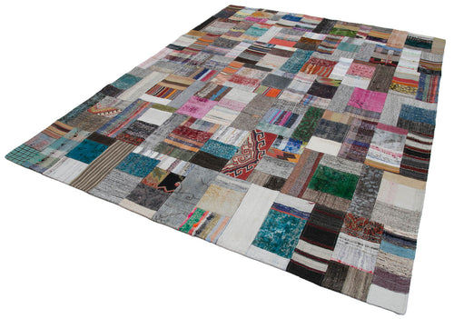 Kırk Yama Gri Patchwork Pamuk Yün El Dokuma Halısı 241x310 Agacan