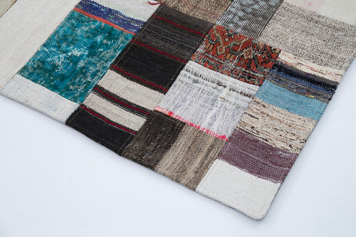 Kırk Yama Gri Patchwork Pamuk Yün El Dokuma Halısı 241x310 Agacan