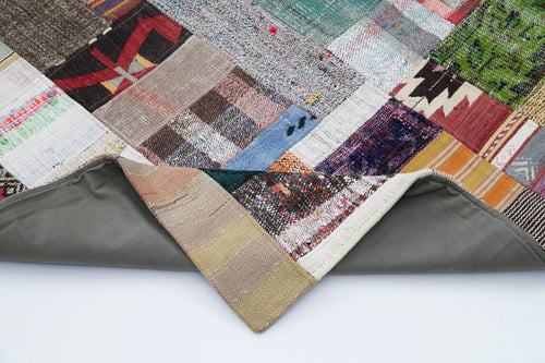 Kırk Yama Gri Patchwork Pamuk Yün El Dokuma Halısı 241x310 Agacan