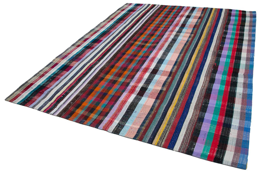 Kırk Yama Gri Patchwork Pamuk Yün El Dokuma Halısı 243x307 Agacan