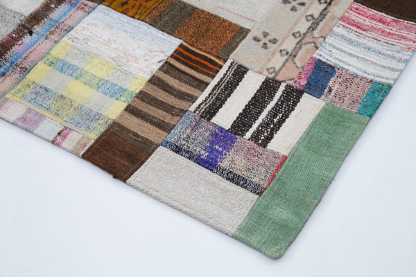 Kırk Yama Gri Patchwork Pamuk Yün El Dokuma Halısı 246x306 Agacan