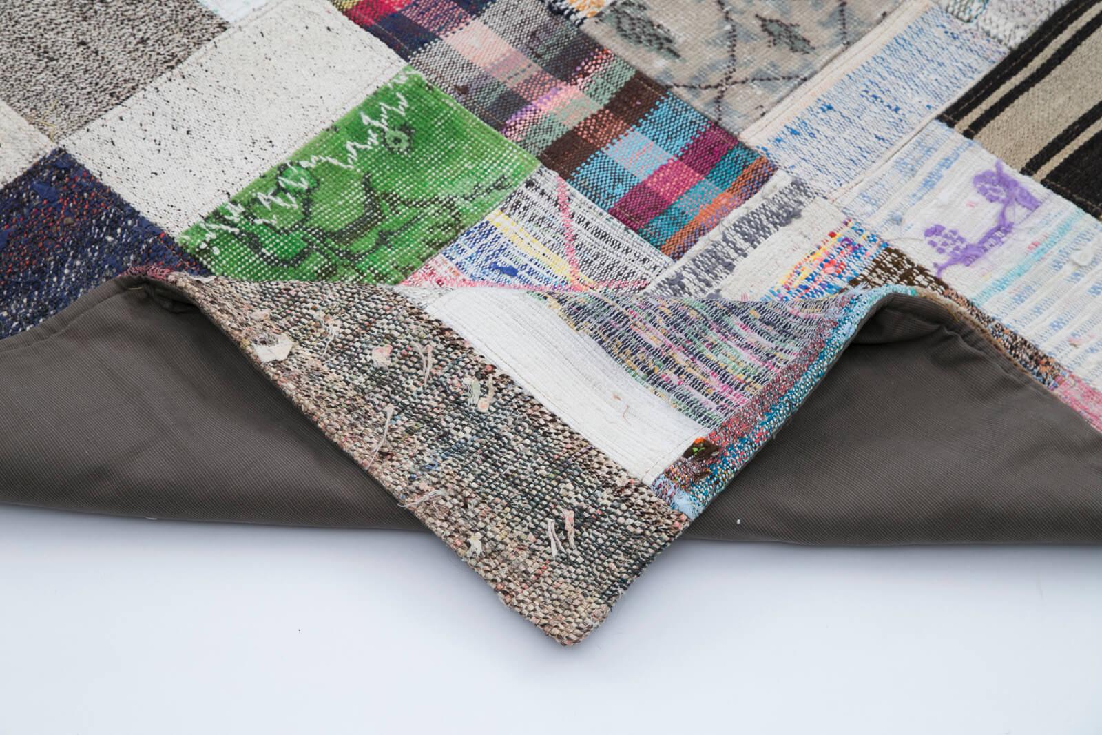 Kırk Yama Gri Patchwork Pamuk Yün El Dokuma Halısı 246x306 Agacan