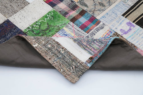 Kırk Yama Gri Patchwork Pamuk Yün El Dokuma Halısı 246x306 Agacan