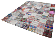 Kırk Yama Gri Patchwork Pamuk Yün El Dokuma Halısı 240x300 Agacan