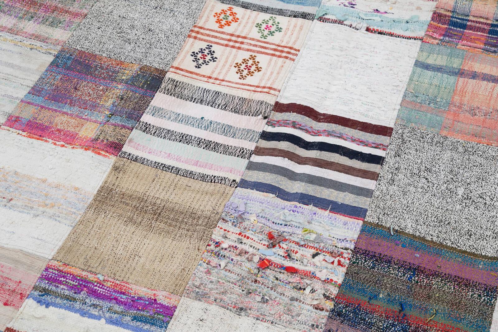 Kırk Yama Gri Patchwork Pamuk Yün El Dokuma Halısı 240x300 Agacan