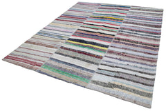 Kırk Yama Gri Patchwork Pamuk Yün El Dokuma Halısı 246x298 Agacan