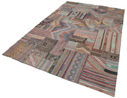 Kırk Yama Gri Patchwork Pamuk Yün El Dokuma Halısı 203x302 Agacan