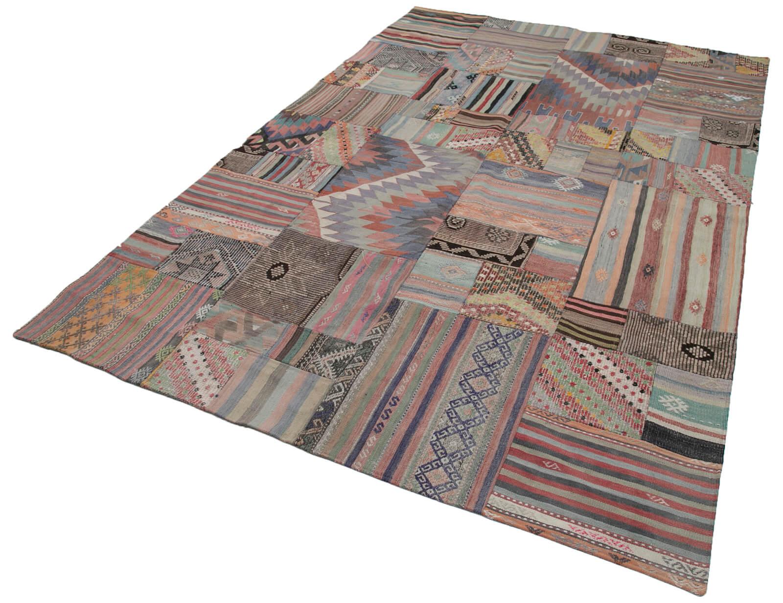 Kırk Yama Gri Patchwork Pamuk Yün El Dokuma Halısı 203x302 Agacan
