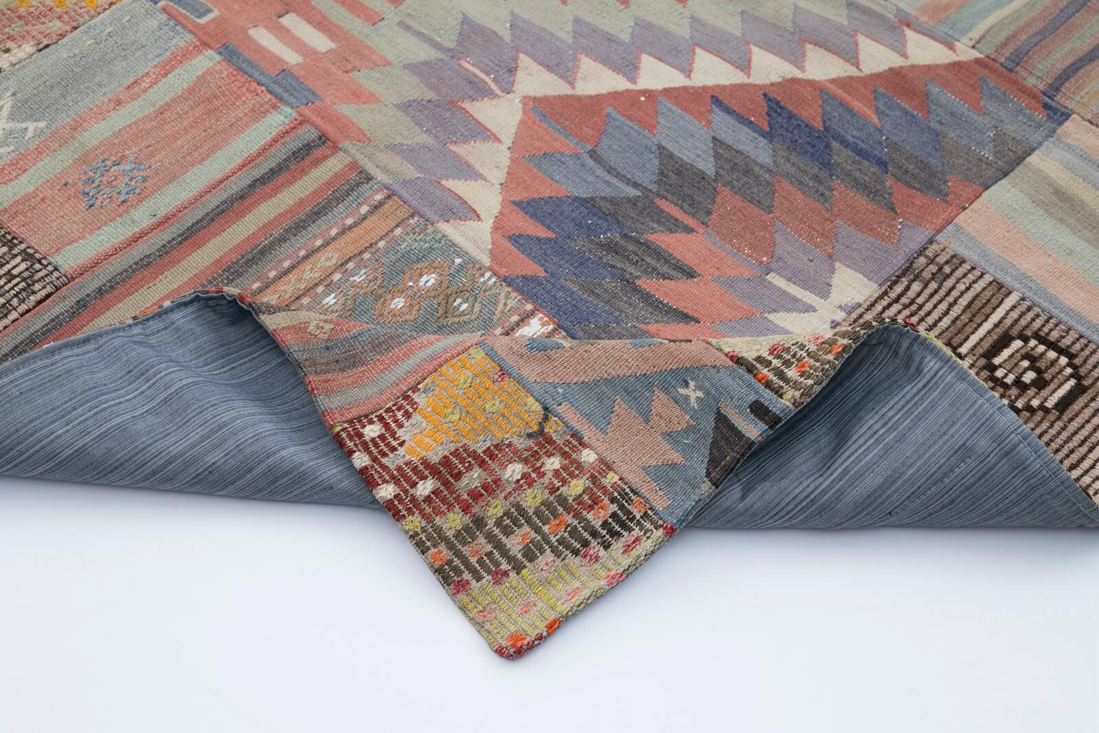 Kırk Yama Gri Patchwork Pamuk Yün El Dokuma Halısı 203x302 Agacan