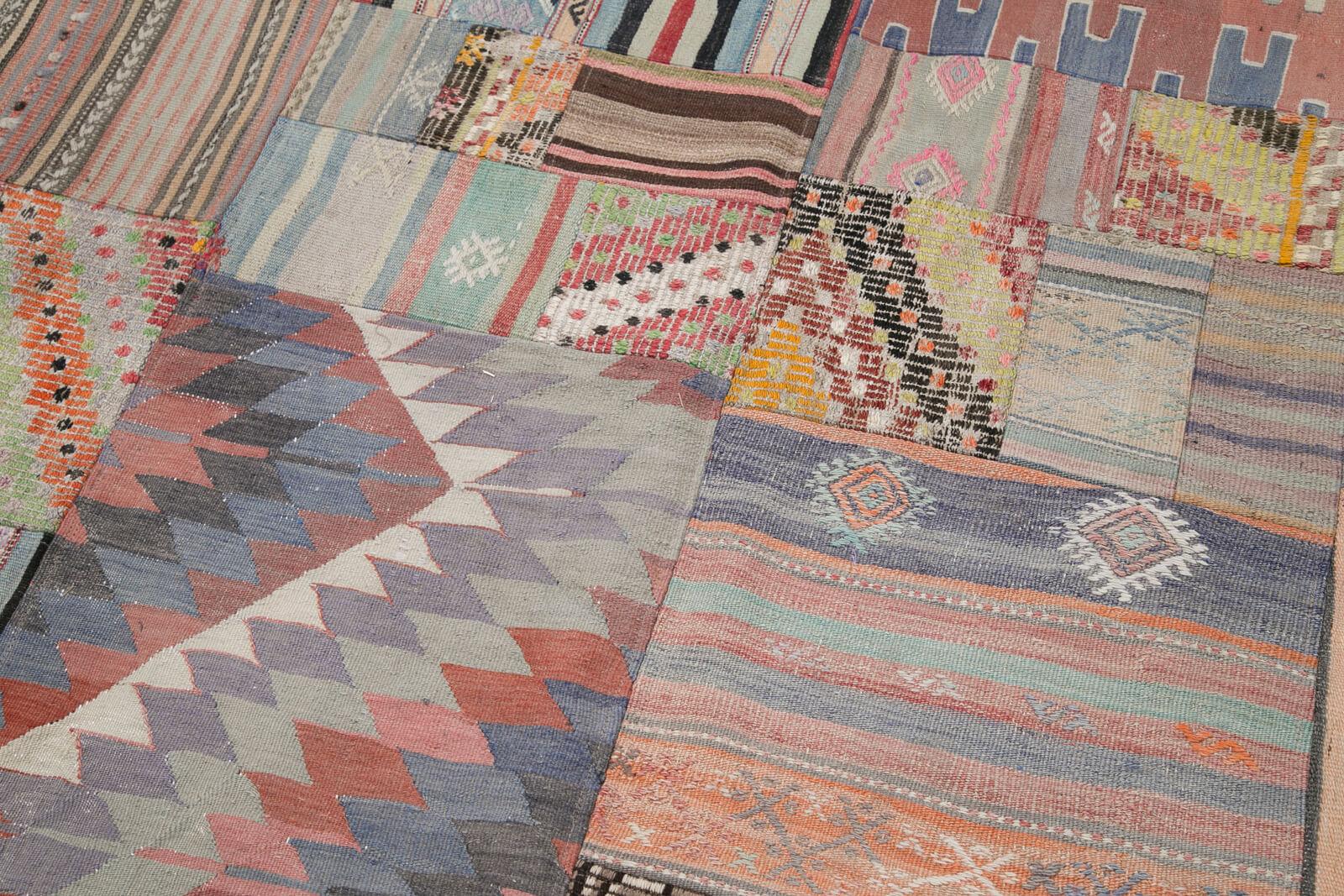Kırk Yama Gri Patchwork Pamuk Yün El Dokuma Halısı 203x302 Agacan