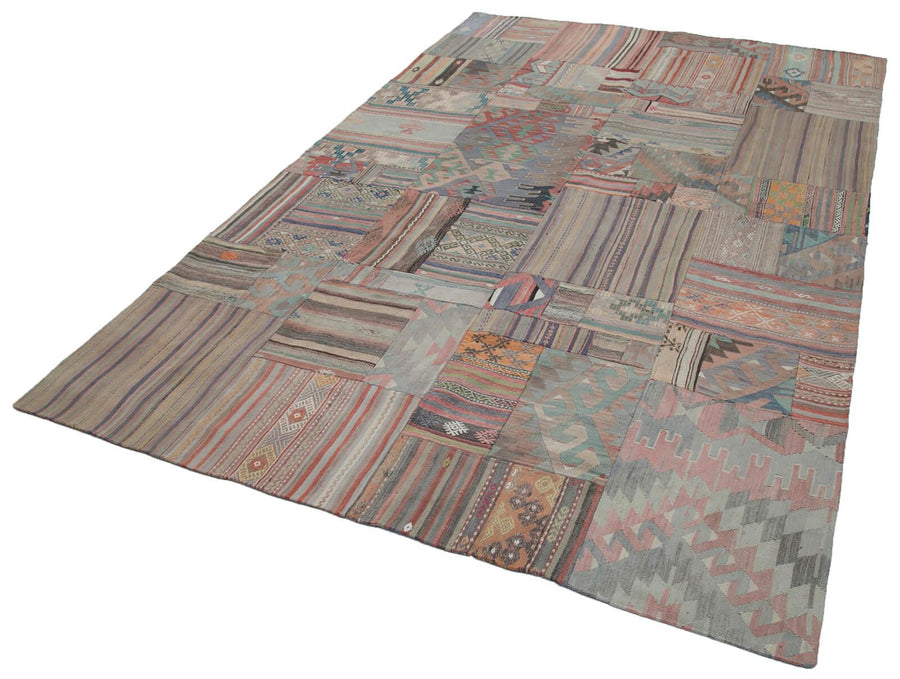 Kırk Yama Gri Patchwork Pamuk Yün El Dokuma Halısı 202x302 Agacan