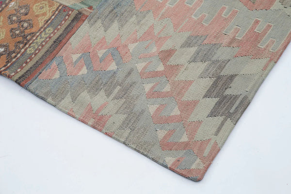 Kırk Yama Gri Patchwork Pamuk Yün El Dokuma Halısı 202x302 Agacan