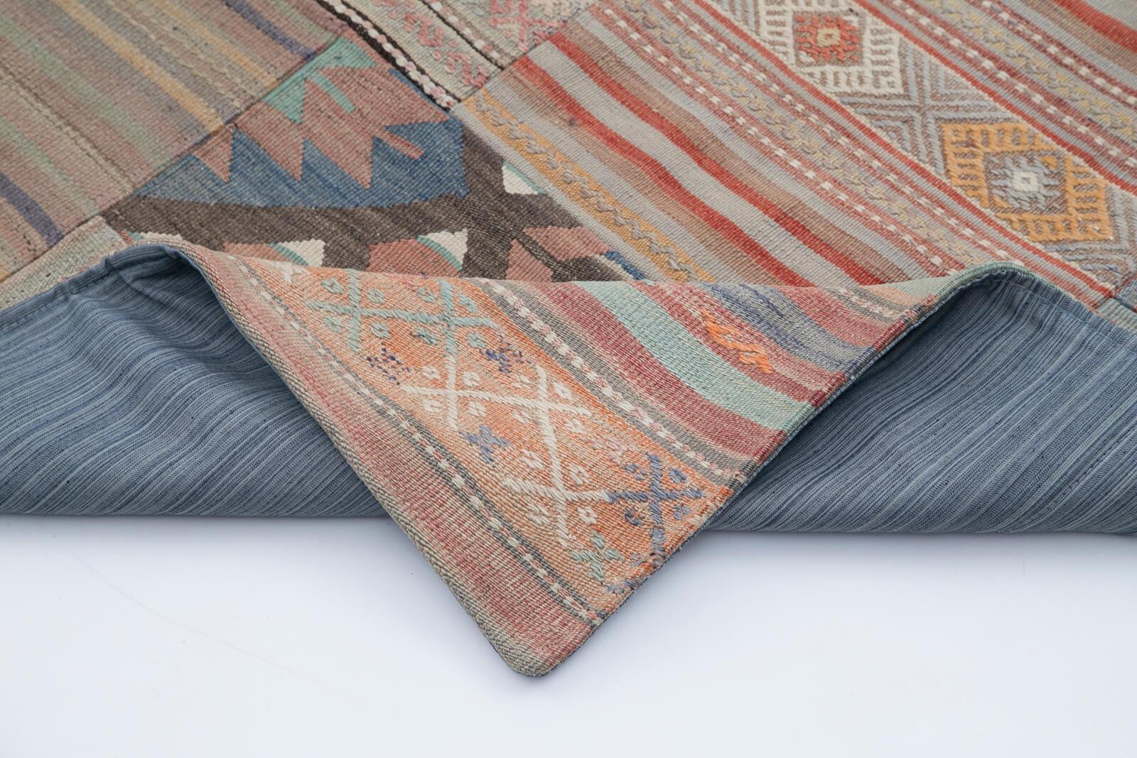 Kırk Yama Gri Patchwork Pamuk Yün El Dokuma Halısı 202x302 Agacan