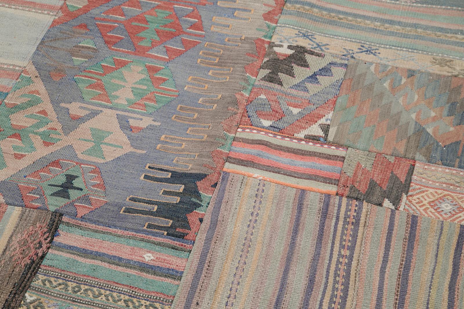 Kırk Yama Gri Patchwork Pamuk Yün El Dokuma Halısı 202x302 Agacan