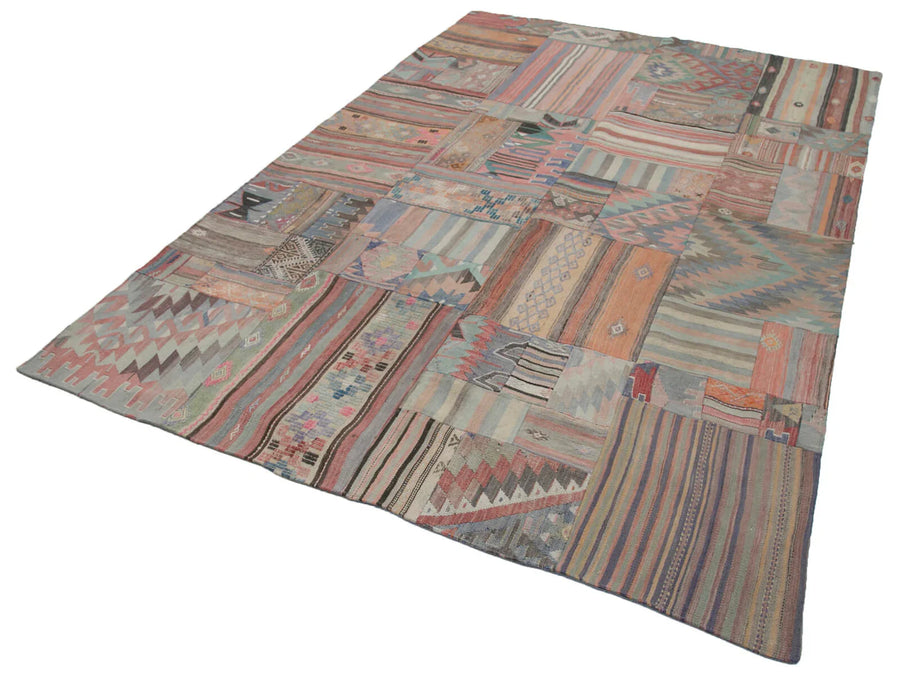 Kırk Yama Gri Patchwork Pamuk Yün El Dokuma Halısı 202x302 Agacan