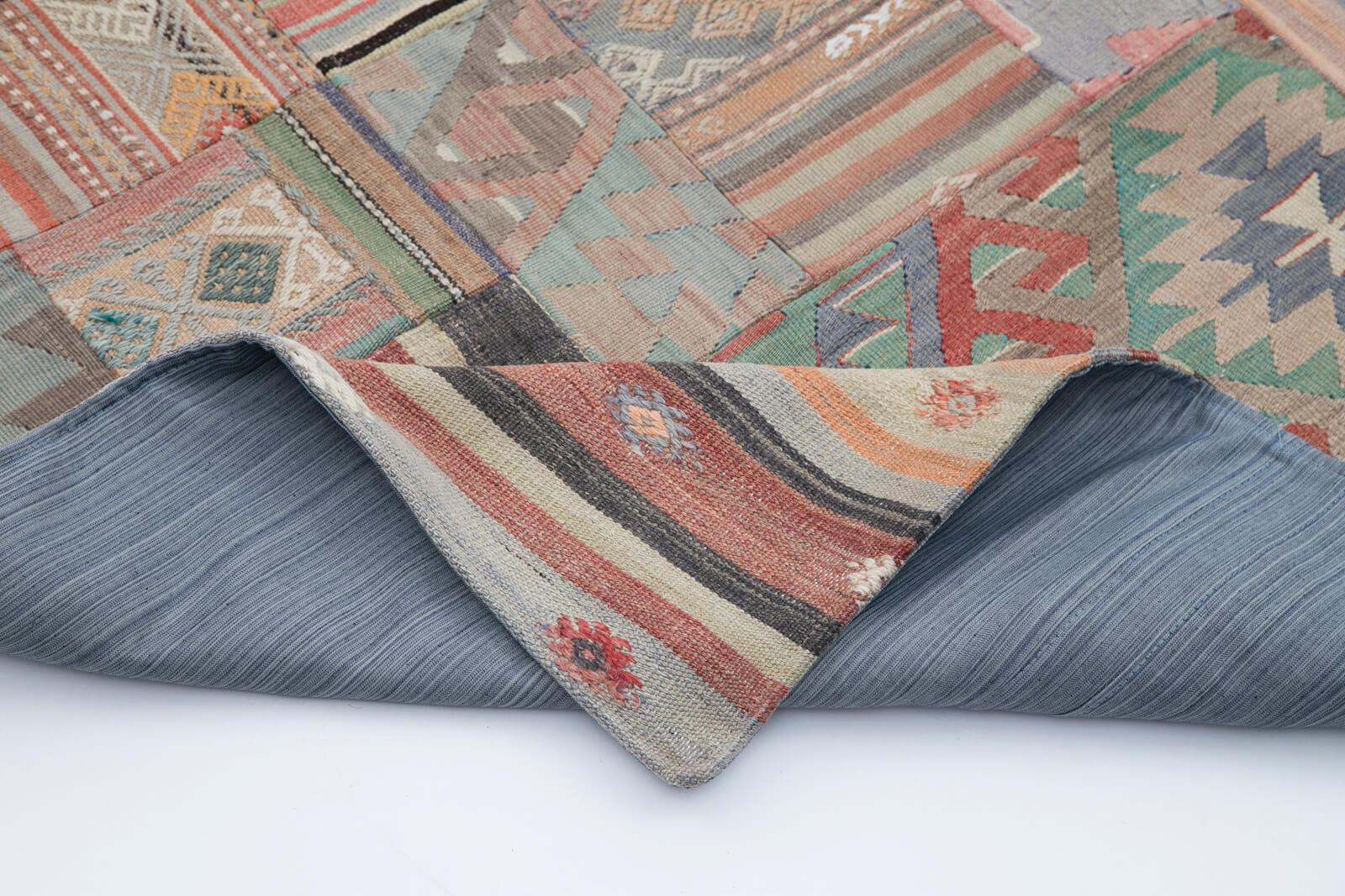 Kırk Yama Gri Patchwork Pamuk Yün El Dokuma Halısı 202x302 Agacan