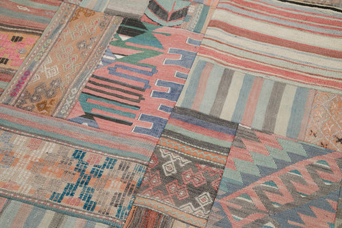 Kırk Yama Gri Patchwork Pamuk Yün El Dokuma Halısı 202x302 Agacan