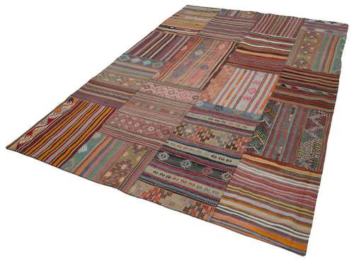 Kırk Yama Kırmızı Patchwork Pamuk Yün El Dokuma Halısı 203x301 Agacan