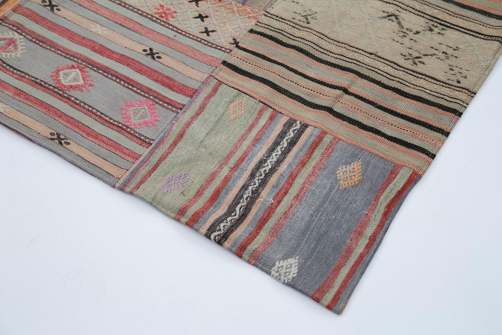 Kırk Yama Kahverengi Patchwork Pamuk Yün El Dokuma Halısı 204x302 Agacan