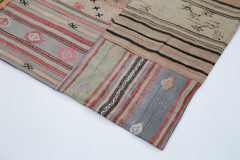 Kırk Yama Kahverengi Patchwork Pamuk Yün El Dokuma Halısı 204x302 Agacan