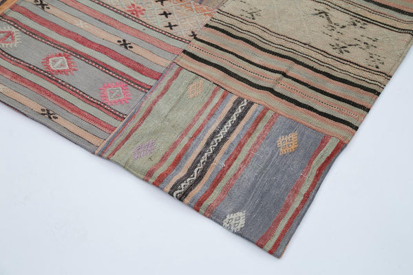 Kırk Yama Kahverengi Patchwork Pamuk Yün El Dokuma Halısı 204x302 Agacan