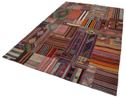 Kırk Yama Kırmızı Patchwork Pamuk Yün El Dokuma Halısı 203x301 Agacan