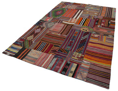 Kırk Yama Kırmızı Patchwork Pamuk Yün El Dokuma Halısı 203x301 Agacan