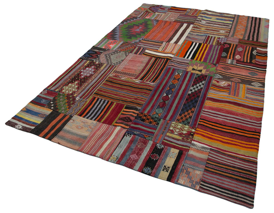 Kırk Yama Kırmızı Patchwork Pamuk Yün El Dokuma Halısı 203x301 Agacan