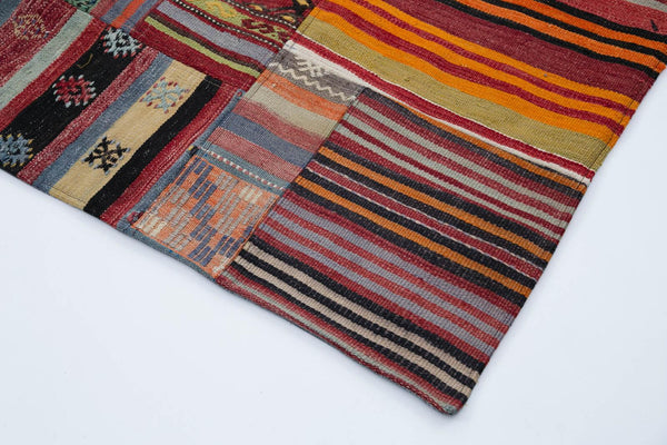 Kırk Yama Kırmızı Patchwork Pamuk Yün El Dokuma Halısı 203x301 Agacan