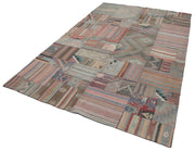 Kırk Yama Bej Patchwork Pamuk Yün El Dokuma Halısı 202x301 Agacan